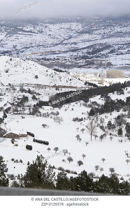 Beautiful winter mountains landscape Gudar sierra Teruel Aragon Spain