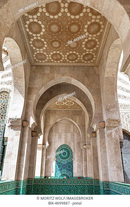 Ornamented portico, Hassan II Mosque, Grande Mosquée Hassan II, Moorish Architecture, Casablanca, Morocco