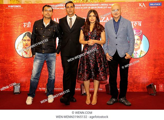 Photocall with Bollywood’s most popular star Akshay Kumar, national award winning actress Bhumi Pednekar and Bend it Like Bechkam star Anupam Kher for 'Toilet:...