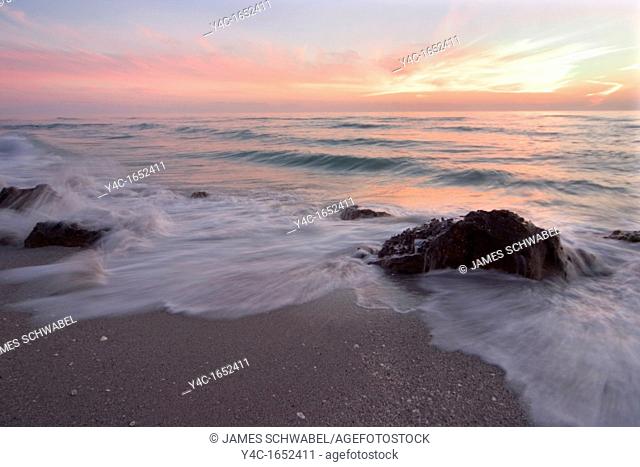 Sunset over Gulf of Mexico from Caspersen Beach, Gulf Coast, Venice, Florida