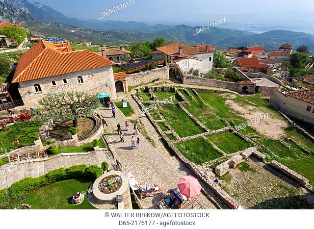 Albania, Kruja, Historical Museum, elevated view of the castle
