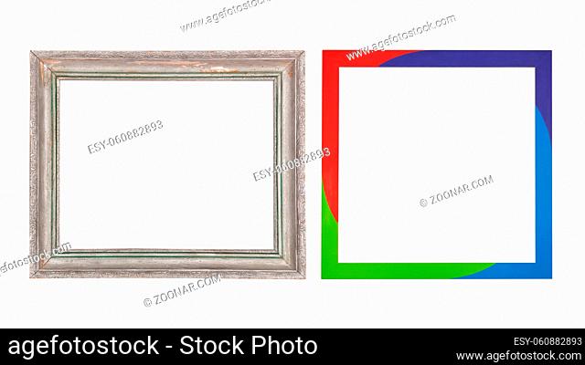 Antique and modern picture frame isolated on white background