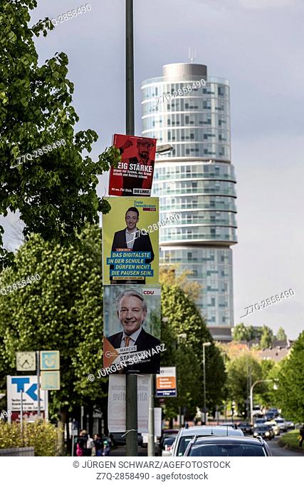 State elections in NRW, election campaigns of the CDU, FDP and Die Linke at a lantern in front of the Exzenterhouse in Bochum, Germany