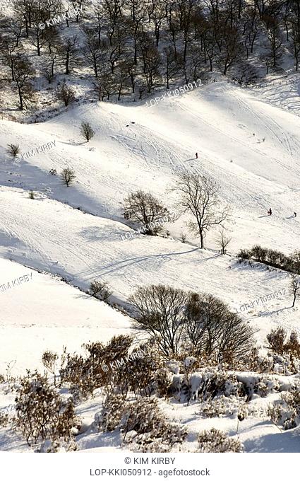 England, North Yorkshire, North York Moors National Park, A view across The Hole of Horcum in winter