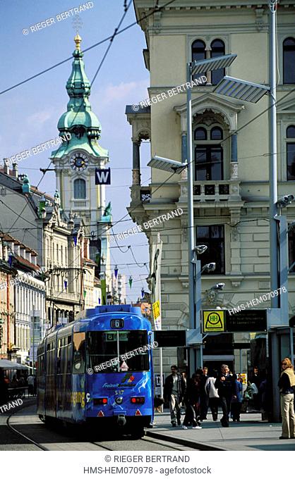 Austria, Styria, Graz, tramway on the Herrengrasse, main street