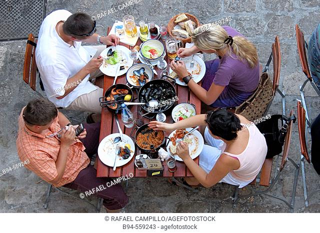 Tourists having a lunch. Old town. Dubrovnik. Croatia
