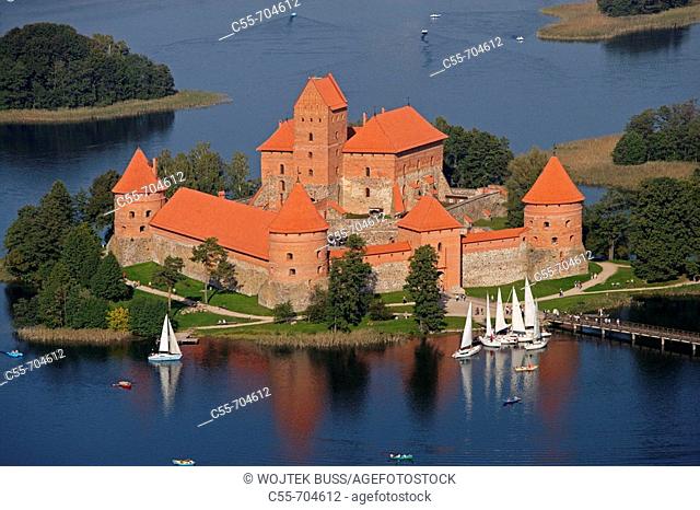 Gothic castle (XIV-XVth century). Lake Galve, Trakai. Lithuania