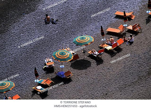 Italy, Campania, Amalfi Coast, listed as World Heritage by UNESCO, Positano, the Beach seen from above