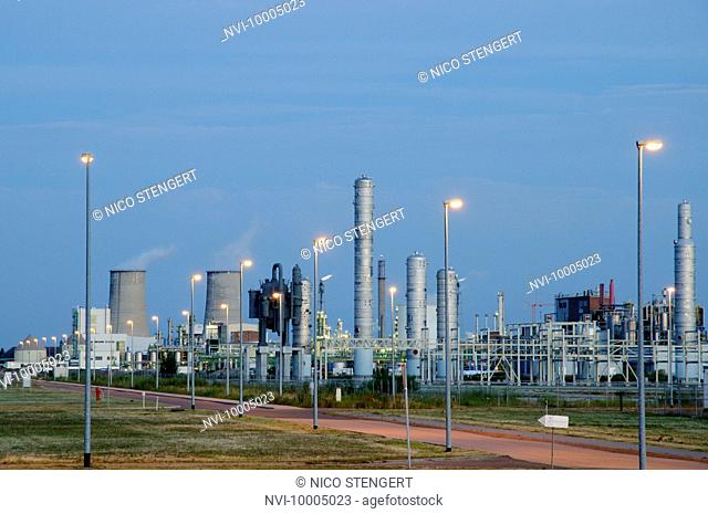 Petro chemical plant at night, Leuna, Germany