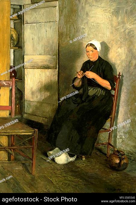 Skarbina Franz - Dutch Fisherman's Wife Knitting - German School - 19th Century