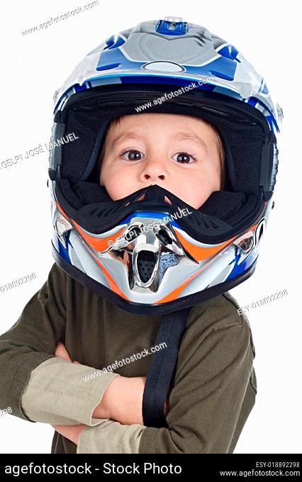 Adorable boy with a helmet in the head