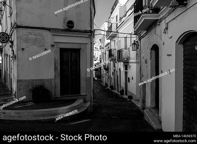 Enchanted empty alleyway in Monte Sant Angelo, Gargano peninsula in Italy