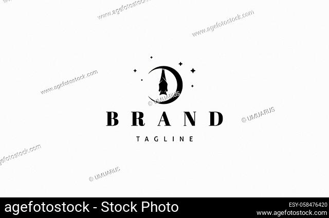 Vector logo design on which an abstract image of a sleeping bat on the moon