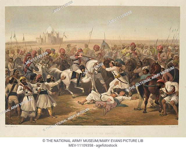 Capture & Death of the Shahzadaghs, 1857. Coloured lithograph from 'The Campaign in India 1857-58 from drawings made during the eventful period of the Great...
