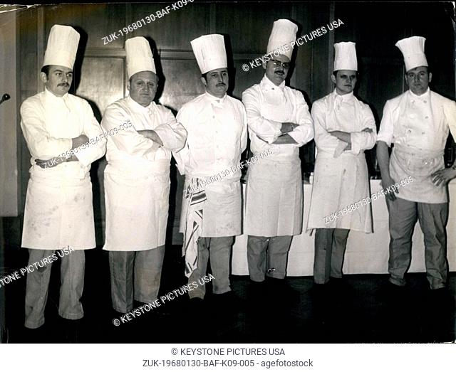 Jan. 30, 1968 - A panel made up of chefs and foodies judged the dishes made at the Jean Drouant Cooking School in Paris by 6 cooks who are in the running for...