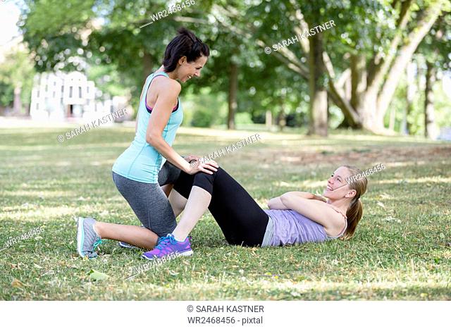 Two women during strength training