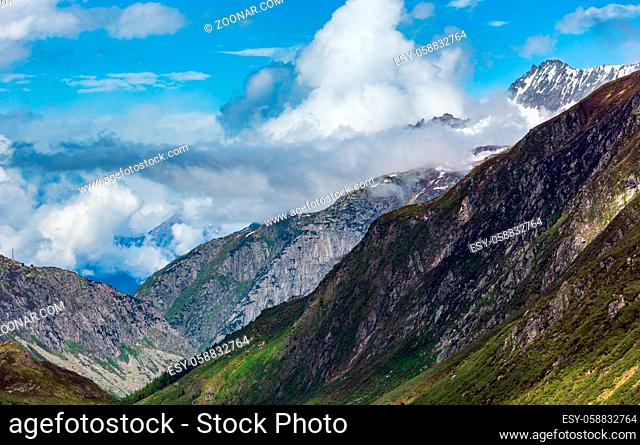 Alps mountain Passo del San Gottardo or St. Gotthard Pass summer landscape (Switzerland)