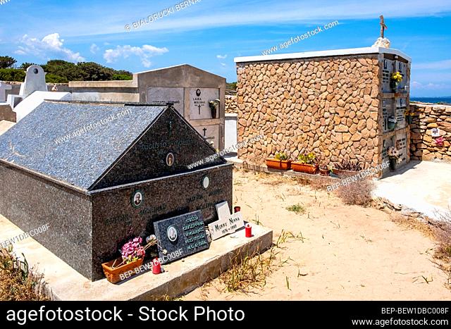 Tavolara, Sardinia / Italy - 2019/07/18: Historic cemetery of the proclaimed Kingdom of Tavolara royal family Bertoleoni of Isola Tavolara island on Tyrrhenian...