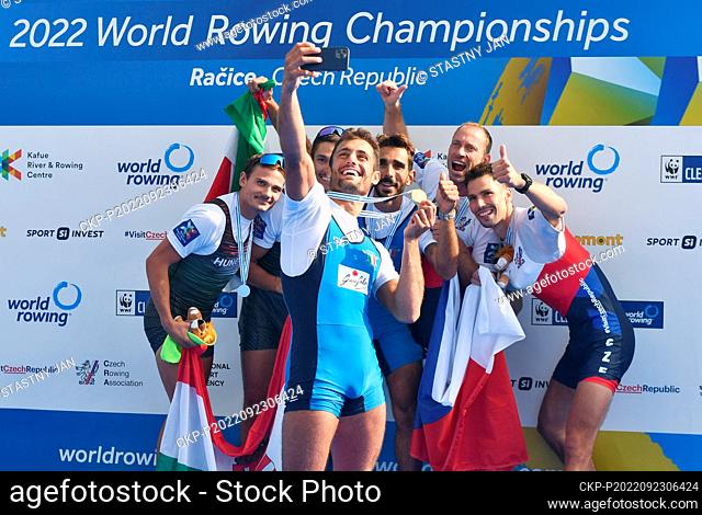 L-R The second placed team of Hungary Bence Szabo, Kalman Furko, winning team of Italy Alessandro Durante, Giovanni Ficarra