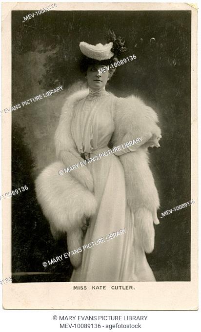 Kate Cutler (1864 – 1955) English singer and actress, in an elegant white dress and white fur