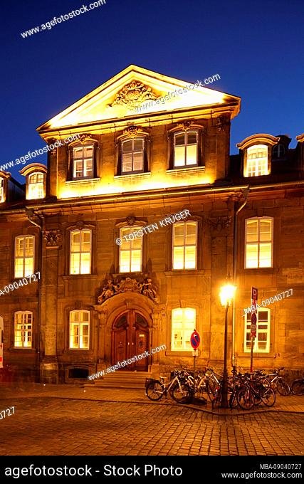 Historic house facade in the Friedrichstrasse, canal, Bayreuth, Upper Franconia, Franconia, Bavaria, Germany, Europe