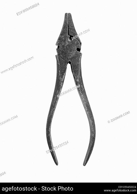 vintage side cutters joint pliers snips over white, clipping path