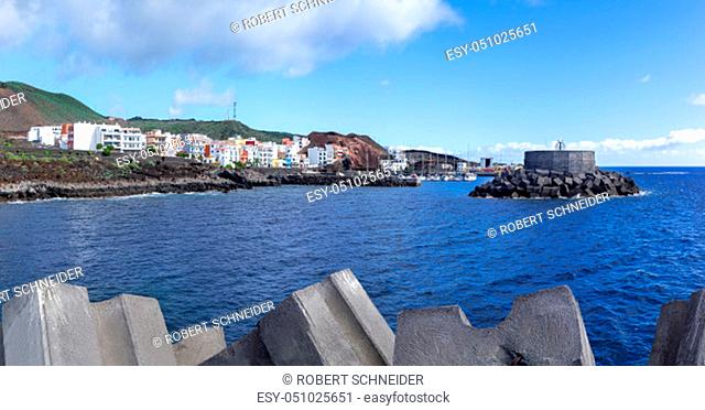 La Restinga, El Hierro, Canary Islands - View over the harbor entrance to the village at the south coast of the island
