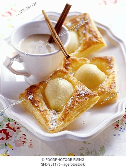 Puff pastry pear slices, with cinnamon sabayon