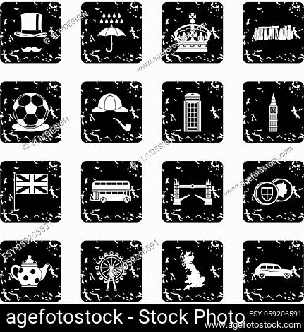 Great Britain set icons in grunge style isolated on white background. Vector illustration