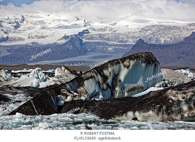 Icebergs clog the lagoon at Jokulsarlon as they calf off of the Vatnajokull ice cap in southern Iceland