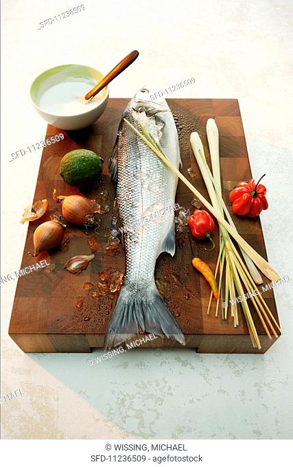Bass with Asian ingredients