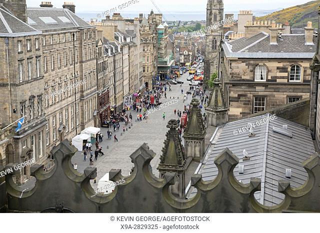 Tron Kirk Church and Royal Mile Street from Cathedral Roof; Edinburgh; Scotland