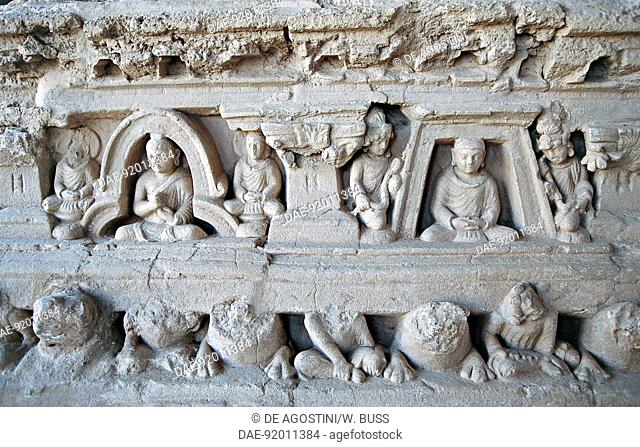 Bas-relief depicting scenes from the life of Buddha, decorations of a stupa, Jaulian monastery, Taxila (UNESCO World Heritage List, 1980), 5th century BC