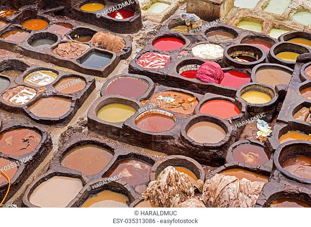 Leather tanning in Morocco, North Africa