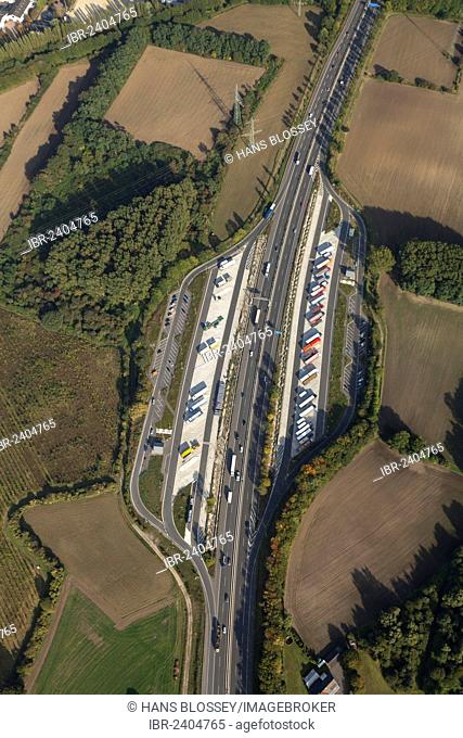 Aerial view, rest stop on the A42 motorway, Castrop-Rauxel, Ruhr area, North Rhine-Westphalia, Germany, Europe