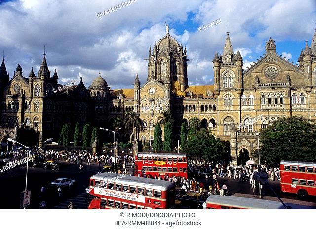 Traffic at Victoria Terminus VT now Chhatrapati Shivaji Terminus CST railway station , Bombay Mumbai , Maharashtra , India
