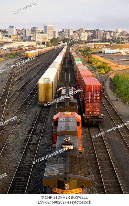 Railroad Yards Boxcars Cargo Containers Train Tracks Downtown Tacoma Washington