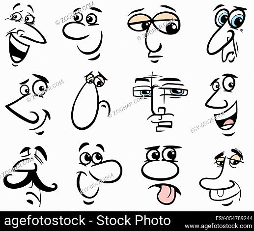 Cartoon People Making Faces or Human Emotions Design Elements Graphic Set