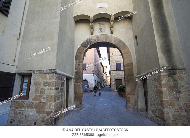 Pienza Orcia valley Tuscany on July 6, 2019 Italy. The old gate