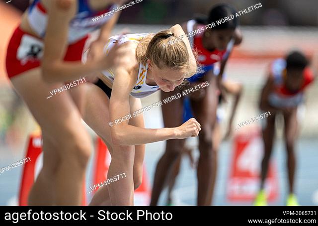 Belgian athlete Annelies Nijssen pictured at the start of the heats of the women's 800m race, at the World Athletics U20 Championships