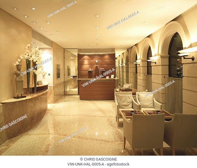 HALKIN HOTEL, HALKIN STREET, LONDON, SW1 VICTORIA, UK, UNKNOWN OR N/A, INTERIOR, OVERALL VIEW OF RECEPTION