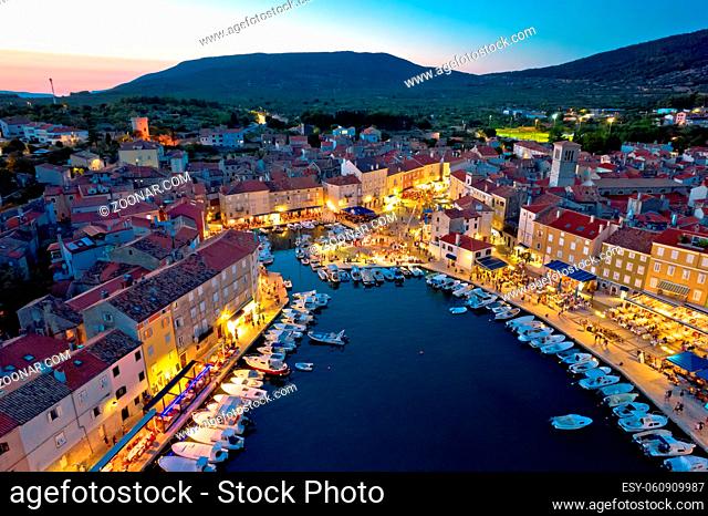 Town of Cres aerial evening view, Island of Cres, Kvarner region of Croatia