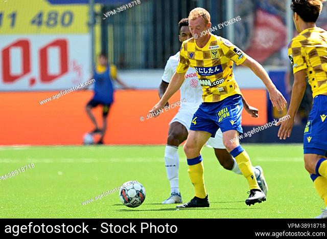 STVV's Christian Bruls fights for the ball during a soccer match between Sint-Truidense VV STVV and RSCA Anderlecht, Sunday 14 August 2022 in Sint-Truiden