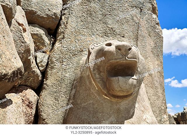 Picture & image of the Hittite lion sculpture of the Lion Gate. Hattusa (Hattusas) late Anatolian Bronze Age capital of the Hittite Empire