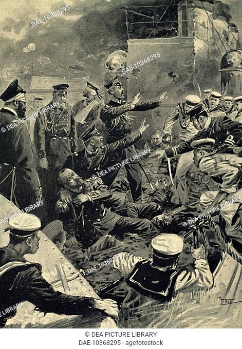 The Russian Admiral Rozestvenskij, wounded and captured by the Japanese on board the destroyer Biedovij, print. Russo-Japanese War, 20th century