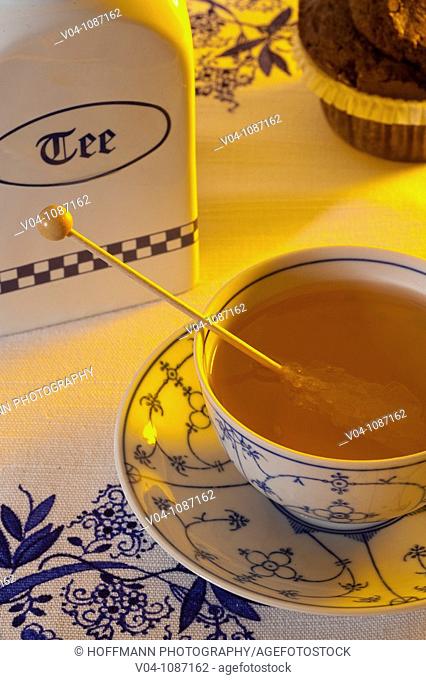 Steaming hot tea in a traditional east frisian cup