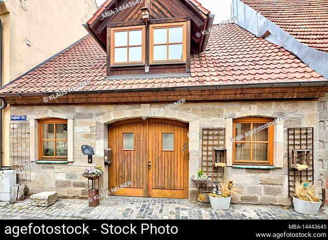 Front door, entrance, house facade, architecture, village view, early summer, Bad Königshofen, Franconia, Germany, Europe