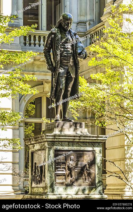 Benjamin Franklin Statue Boston Massachusetts. Front of the Boston Latin School founded 1635 one oldest US schools Franklin student