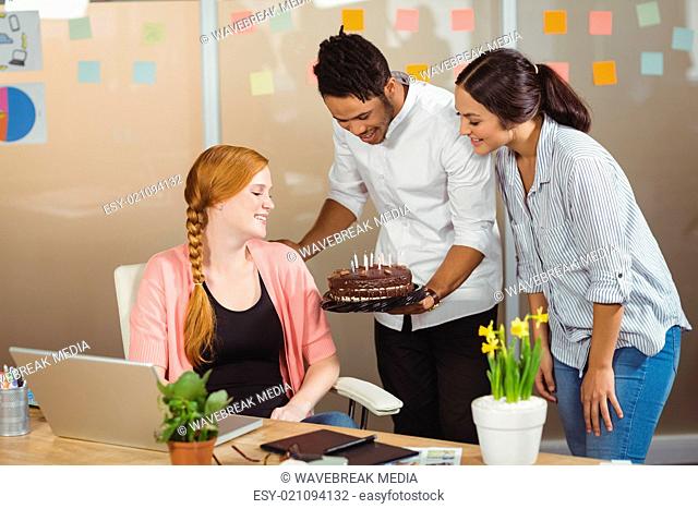 Happy business woman celebrating birthday