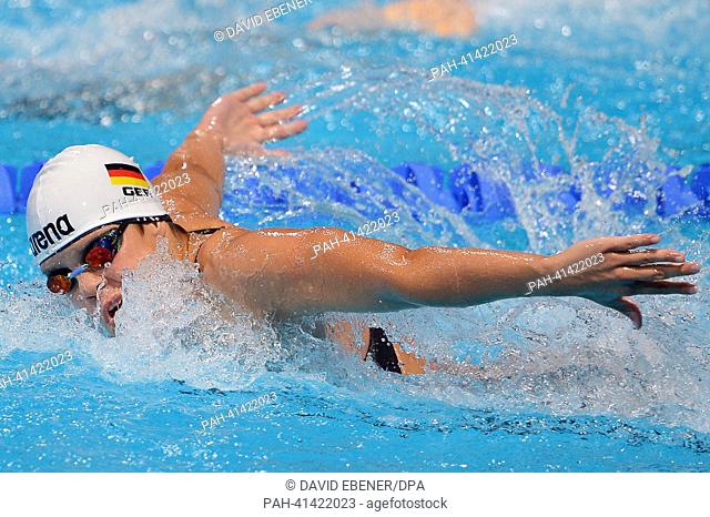 Franziska Hentke of Germany swims in the women's 200m Butterfly semifinal during the 15th FINA Swimming World Championships at Palau Sant Jordi Arena in...